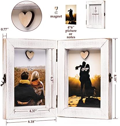 Двойна рамка за снимки-флип-надолу дървена рамка за снимка в селски стил 4x6 с Винтажной Метална катарама, Дървени Айде кутия, подарък. Дизайн