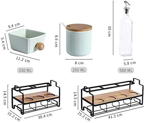 Керамични сахарницы TJLSS с бамбукови капаци и -Функционална Кръглата банка за подправки за домашно съхранение на подправките (Цвят: A, Размер: 250 МЛ8 + 500 МЛ6)