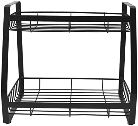 Kaufpart Увеличете обема на кухненското пространство, благодарение на 2-нива на метален багажник за подправки Голям обем, дизайн Всичко в едно, черна багажник за подпра