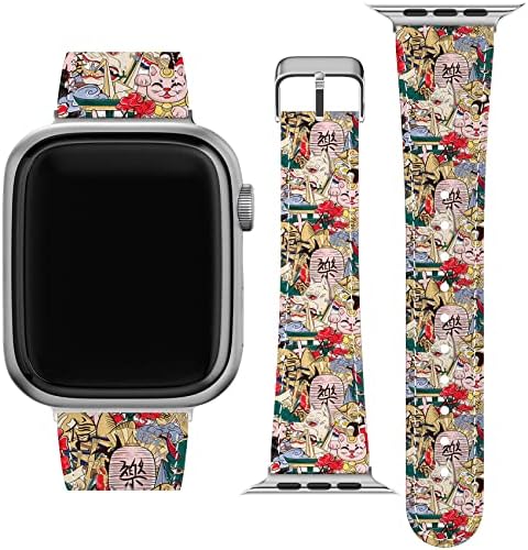 Взаимозаменяеми каишка Cavka за Apple Watch Серия 7/6/5/4/3/2/1/SE Great Wave off от изкуствена кожа Канагавы, Японски Взаимозаменяеми