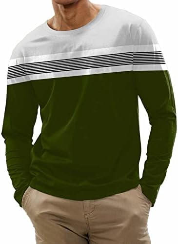 Ризи Xiloccer Мъжка Мода Ежедневни Спортни Шарени Ред Дигитален Печат Тениска С Кръгло деколте Топ с Дълъг Ръкав, Мъжки къси Панталони