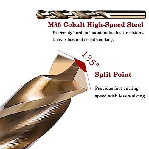 Кобальтовые тренировки, Комплект спирала тренировки за метал M35 HSS, подходящ за пробиване в твърд метал, неръждаема стомана, сив чугун (1/8 инча (10 бр))