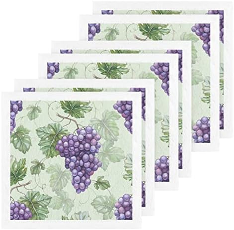Комплект кърпички за измиване на ALAZA Grapes Purple Leave Green - Опаковка от 6 Памучни Кърпички за лице, е добре Абсорбиращи и мека на допир хавлиени кърпи за пръстите (237br3bb)