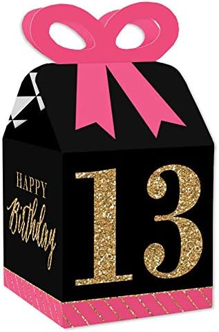 Шик Голяма точка на щастието на 13-ия ден от раждането - Розови, Черни и златни Квадратни Подаръчни кутии за подаръци, Кутии за бантов на рождения си ден - Комплект от 1