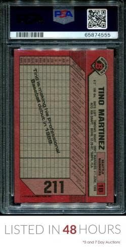 1989 Bowman 211 Tino Martinez Rc Mariners Psa 9 Dna Auto 10 B1021272-555 - Бейзболни картички с автограф