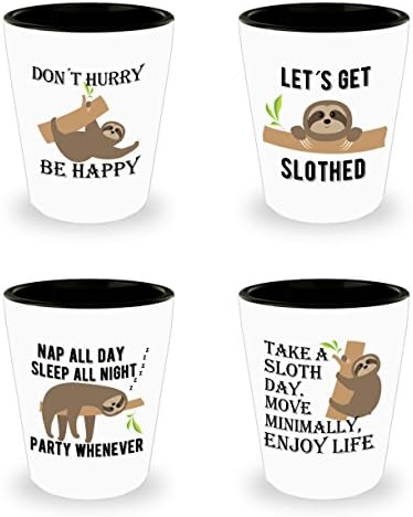 Подарък Ленивцу – Забавни чаши – Комплект от 4-Те - Подаръци за любителите на Ленивца - Сладък Ленивец - Подарък за рождения ден – Коледа - на 21-ия рожден ден