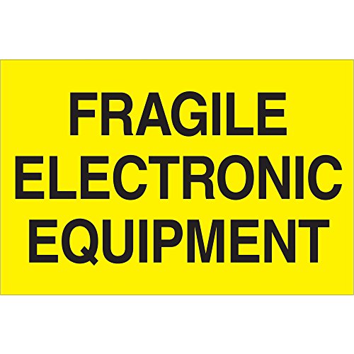 Етикети Tape Logic® Деликатен Електронно оборудване, 2 x 3, Флуоресцентно жълто, 500 / ролка