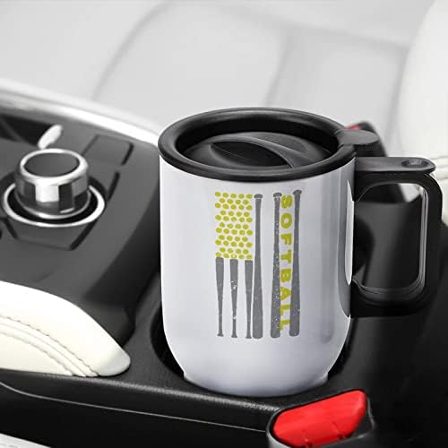 Пътна Кафеена Чаша с Софтбольным Флага от Неръждаема Стомана с Вакуумна Изолация с Капак и дръжка