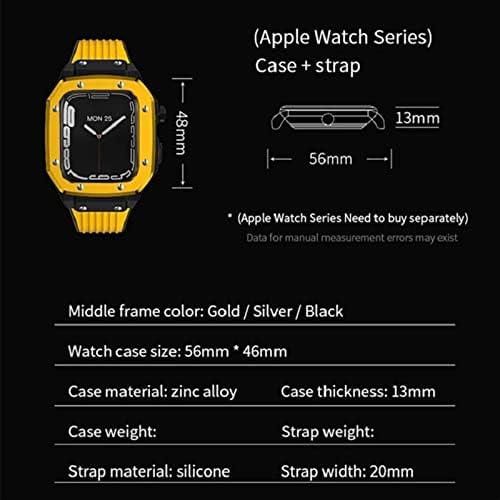 Каишка за часовник от сплав DYIZU за Apple Watch Серия 7 6 5 4 SE 45 мм 42 мм 44 мм Луксозен Метален Гумена каишка от Неръждаема Стомана в света на разговорния стил (Цвят: 10 мм Златн?