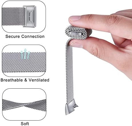 Метални въжета VANCLE за Fitbit Charge 3 Band/Fitbit Charge 4 Band за жени и мъже, Дишащ Мрежест от неръждаема стомана гривна с