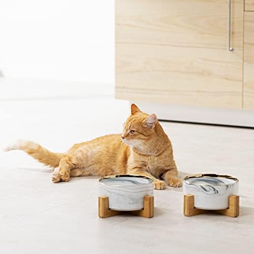 Керамични купи Navaris за домашни любимци на апарата със стойката (комплект от 2) - Набор от мисок за кучета и котки с диаметър 6,2