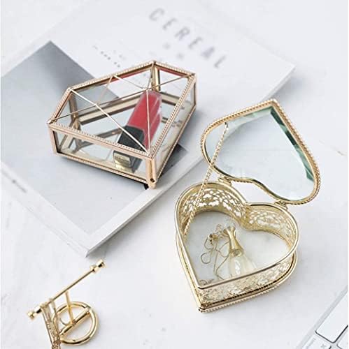 Яличная Ковчег от Златно Стъкло, Прозрачен Метален Калъф За бижута, Финансирани една Малка Кутия във формата на сърце и диамант.