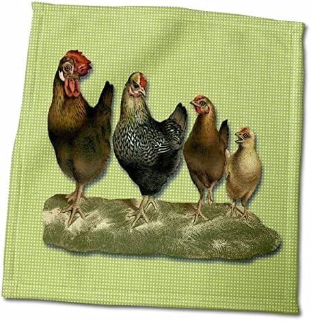 3розовой петел и три пиле с различни размери в зелен кариран възглавница. - Кърпи (twl-171360-3)