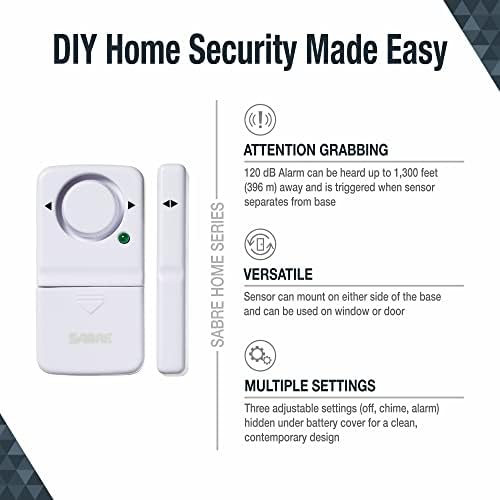 Комплект за лична сигурност SABRE Home Security, предлага се с алармена система 120 db, аларма за врата или прозорец на 120 db и