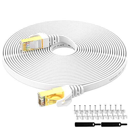 Ethernet кабел CAT 7 на 10 метра Бял 2 опаковки, Мрежов кабел CAT 7 LAN Със скорост 600 Mhz, Gigabit Пластир кабел SSTP RJ-45, Позлатен