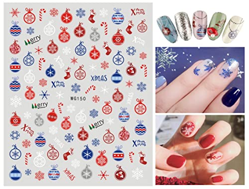 Коледни Стикери за дизайн на ноктите, 6 Листа Зимата на Дядо Коледа Лосове Снежинка, Снежен човек Стереоскопични Цветни Стикери За Дизайн