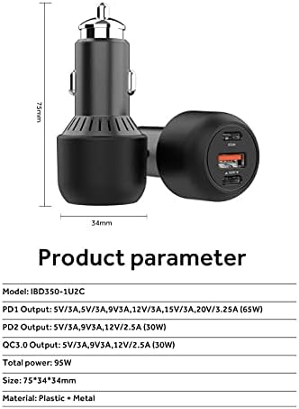 Зарядно за кола BoxWave, съвместим с Motorola Edge 40 Pro - зарядно за Кола RapidRush PD (95 W), зарядно за кола PD Висока мощност PD QC3.0 за Motorola Edge 40 Pro - черно jet black