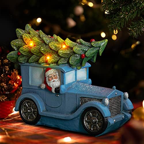 Коледна Фигурка Камион Topadorn Дядо Коледа в Модели Автомобили с Дърво, Настолна Led Лампа, Ретро Статуя, Празнична Кола, Колекционерски