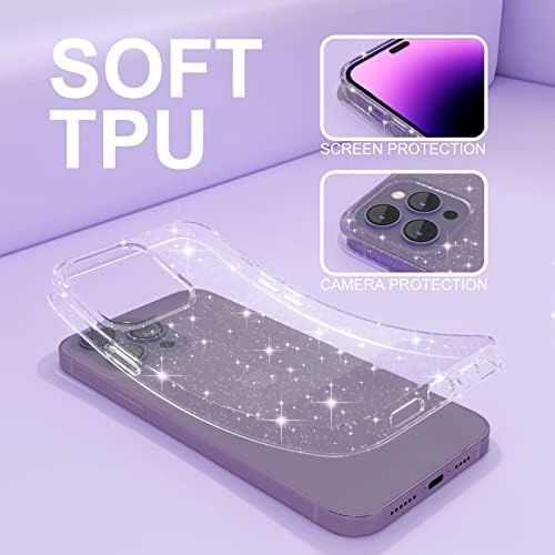 Калъф Tksafy за iPhone 14 Pro max, Прозрачен Блестящ Тънък калъф с блестящ дизайн за жени и момичета, устойчив на удари Защитен