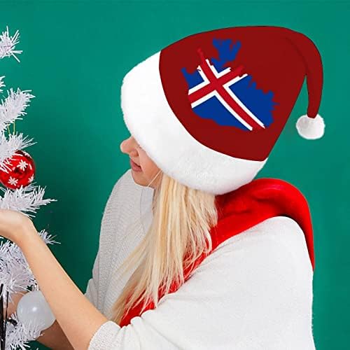 Карта на Исландия Флаг Коледни Шапки на Едро За Възрастни Шапки Коледна Шапка за Празници, за да проверите за Коледно Парти