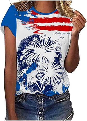 Патриотическая Тениска на 4 юли, през Цялата Силует, Блузи С Къс Ръкав, Ризи Ден на Независимостта, Летни Ежедневни Блузи