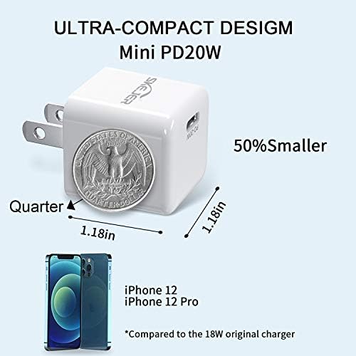 Адаптер USB C мощност 20 W, за бързо Монтиране на зарядно устройство SKEJER Mini PD, Трайно Компактно зарядно устройство Type C за iPhone 12/12 Pro/12 Pro Max, iPhone 11/11 Pro/ 11 Pro Max / XR/XS/X, Galaxy S10, iPad
