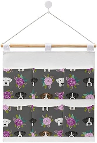 Стенен шкаф с кучета-боксьори и цветя, подвесная чанта за съхранение, 6 джобове, спално бельо, памучни седалките-организаторите над