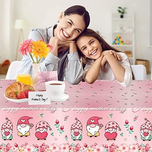 ROMANKAS, Пластмасова Покривка за Деня на Майката, 2 опаковки, 54x108 Инча, за Еднократна употреба Розова Покривка с Цветен Модел, Покритие на масата във вид на Елф, с Правоъ