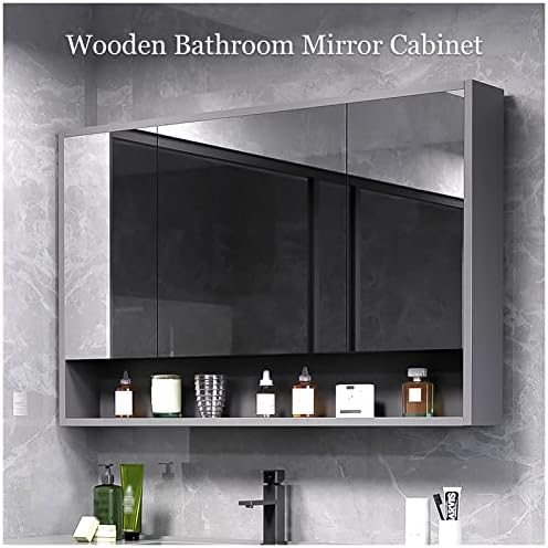 Комплект за баня с Боядисана повърхност, монтиран на стената Дървен Шкаф за съхранение в Банята с огледало с висока разделителна способност,