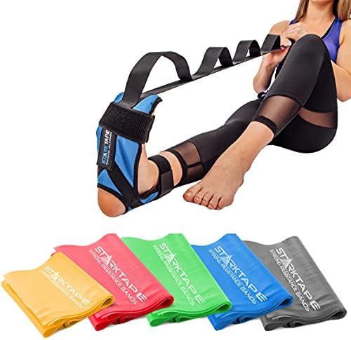 Бандажные эспандеры Комплект от 5 ножных стрии за физиотерапия, професионална еластична лента. Идеален за домашни упражнения при подошвенном фасциите, на Загряван