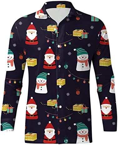DSODAN Коледни Ризи с копчета за Мъже с Дълъг Ръкав, Забавна Коледна Ежедневни Риза с Принтом Снежен човек и Елхи, Вечерни Дизайнерски Ризи