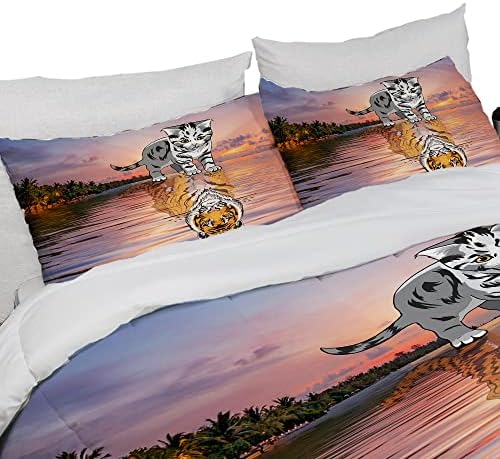 Комплект спално бельо Fawnovey Queen Size за Момичета и Момчета, един Сладък комплект одеяла с изображение на Котка и Тигър в