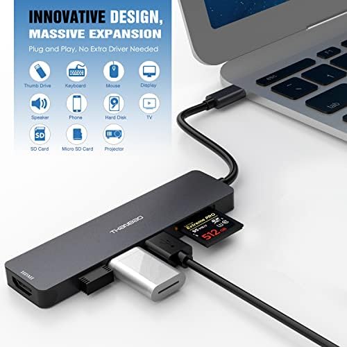 USB C Hub Многопортовый USB Адаптер C Ключ за MacBook Pro, 7 в 1 Ключ USB-C за HDMI, 3 порта USB 3.0, четец на карти SD/TF карта, съвместима с MacBook Pro, XPS и други устройства Type C.
