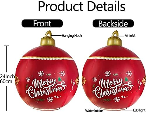 Коледна украса PIFUDE 60 см Открит Коледен Надуваем Декоративен PVC топка Коледен Голяма Топка Украсата на Елхата Открит играчка топка (Цвят: червен светъл, размер: 60 см)