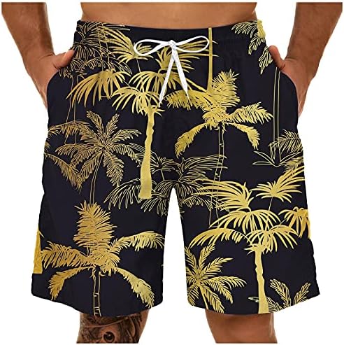 BEUU Летни Плажни къси Панталони за мъже, бързо съхнещи Топене с Принтом Тропически дървен материал, на съвсем малък, Ежедневни Хавайски Плажни Шорти