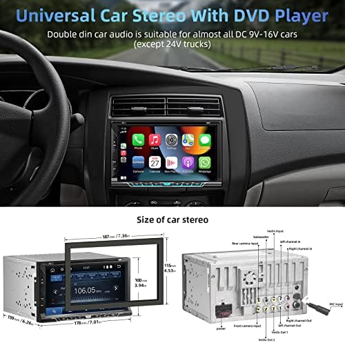 Автомагнитола на двойно-Din със CD/DVD плейър, Автомобилна стерео система със 7-инчов сензорен екран HD с поддръжка на CarPlay