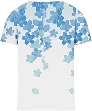 Блузи с Флорални Принтом за Жени, Възли на една Кука Тениска с Дантелен Завършек и V-образно деколте 2023, Ежедневни Свободни Тениски