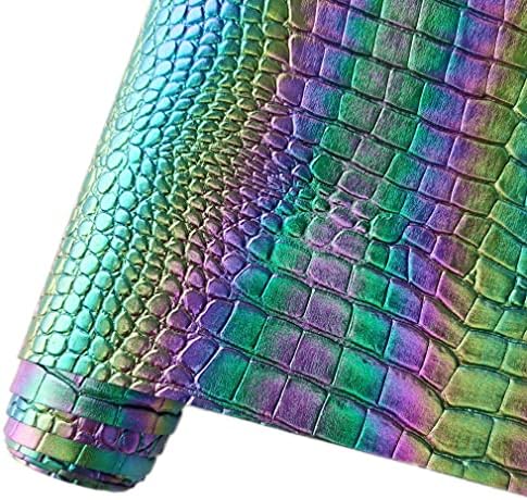 HYANG Холограма на Преливащи се цветове, листа от изкуствена крокодилска кожа PU 1 ролка 12 X 53 (30 cm x 135 см), изкуствена кожа, много подходяща