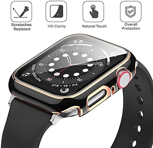 DFAMIN Стъкло + калъф за Apple Watch Case 45 мм 41 мм 44 мм 40 мм в два цвята Защитно фолио за екрана iWatch Series 8 7 6 SE 5 4 3 42 мм 38 мм (Цвят: 10 мм златна закопчалка размер: Серия 4 5 6 Se 40 мм)