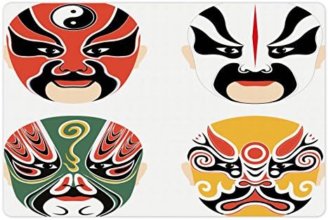 Подложка за домашни любимци Ambesonne Kabuki за храна и вода, Костюми за културна Драма с Източните Мистични детайли, Нескользящий Гумена