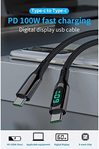 Кабел BoxWave е Съвместима с ASUS Chromebook C203 - Кабел PowerDisplay PD (6 фута) - USB-C-USB-C (100 W), led дисплей, 6 фута кабел в найлонов