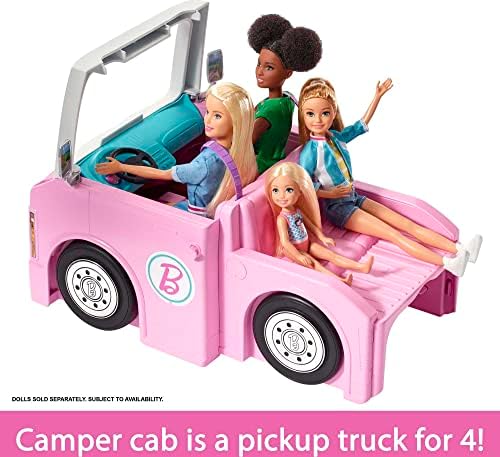Игри набор от кукли Барби Camper 3 в 1 Dreamcamper с басейн и 50 аксесоари се превръща в камион, лодка и къща [Специално за ]
