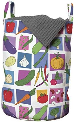 Чанта за измиване на зеленчуци Ambesonne, Цветни Възможности за вегани, Цветни Геометрични Фигури, Мультяшная Илюстрация на