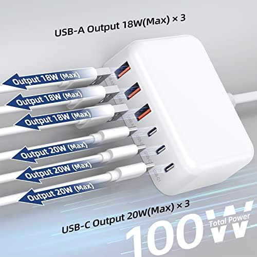 Зарядно устройство, USB, C, 100 W GaN На 6 Пристанища Тип Бърз C USB зарядно устройство-Hub, Монтиране на Зарядно Устройство, USB