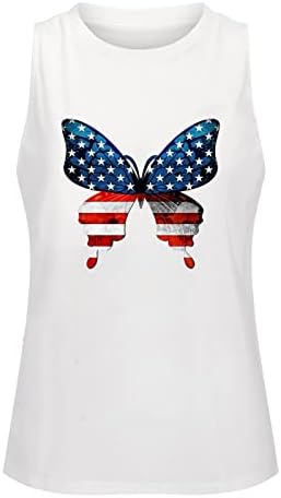 Ризи 4 юли, Върховете на Бретелях за Жени с Флага на САЩ, Летни Ежедневни Тениски Без ръкав Райе С равен брой гласове-Боя, Патриотични