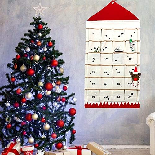 JapanAmStore Коледен Адвент-Календар с Джобове, Стенни Подвесная Чанта, за Декорация на Дома за Обратно Отброяване Коледа (Червен)