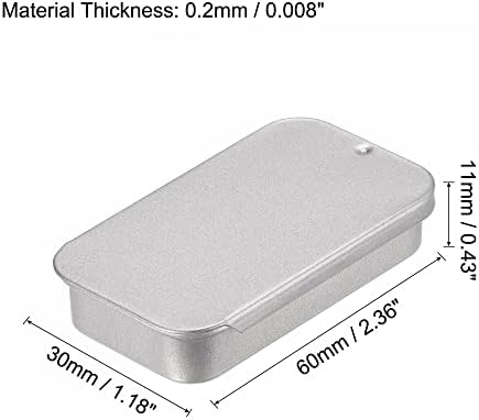 метална Лидице скоростна uxcell, 3шт Правоъгълни Празни Контейнери за съхранение от ламарина с размер на 2,36 x 1,18 x 0,43 инча с Сдвижными Капаци Сребрист цвят