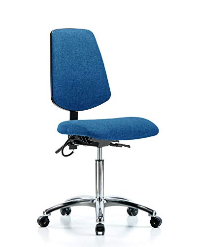 Стол за сядане LabTech LT41092 От ESD-плат, Среден размер Със Средна Облегалка, Хромированное Основа, Наклон, ESD-ролки Син Цвят
