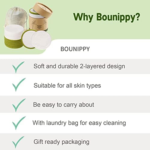 За многократна употреба тампони за отстраняване на грим BOUNIPPY -20 опаковки от органичен памук за Еднократна употреба - - Миещи екологично Чисти бамбукови велурени уп?
