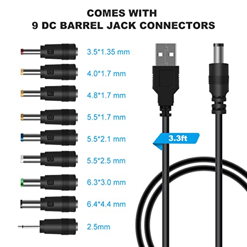 Захранващ кабел LANMU DC 5V, Универсален захранващ кабел USB-DC с 9 части за свързване-Адаптери за Масаж пръчки, Рутер, Лунната